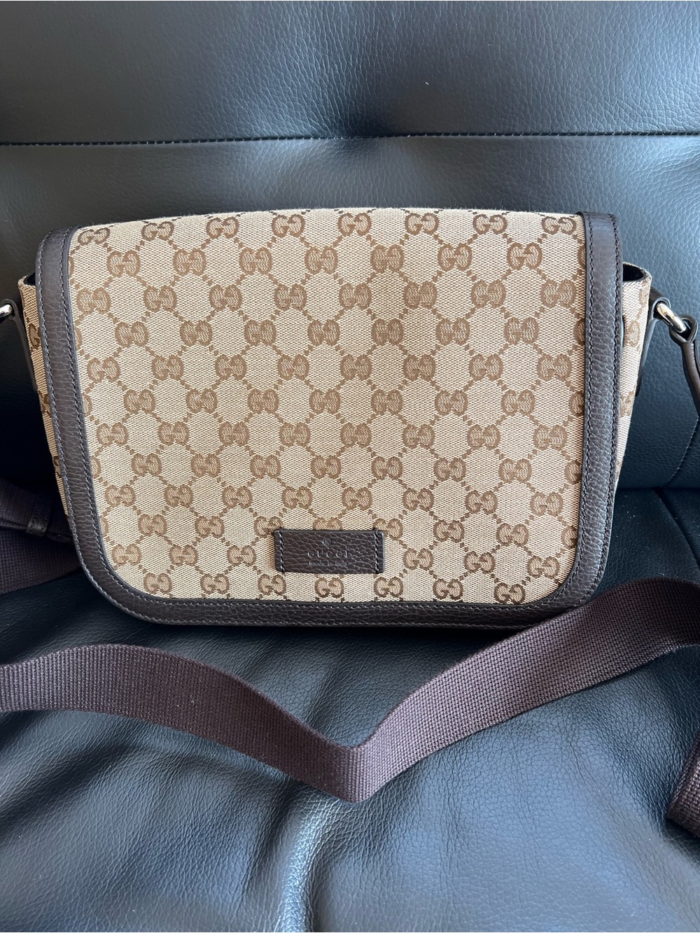 Gucci Brown & Beige GG Canvas Crossbody Messenger Bag